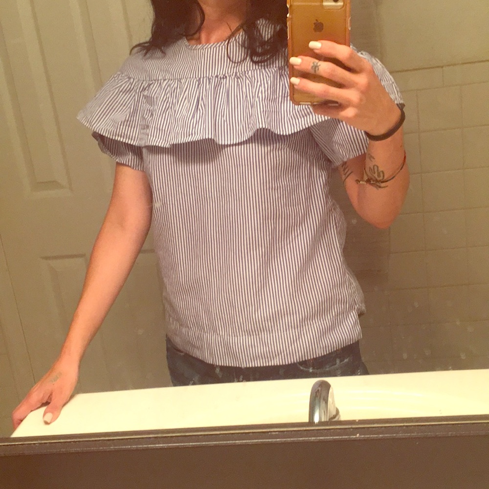 Striped and ruffled jcrew blouse size 2